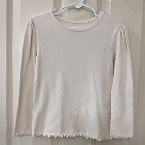 White Long Sleeve Top with Ruffle Hem